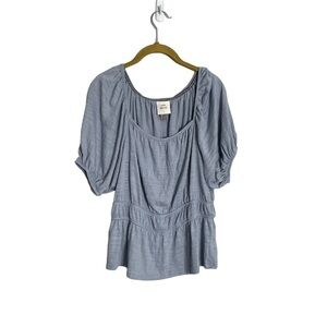 Knox Rose Slate Blue Puff Sleeve Blouse Short Sleeve Medium